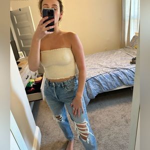 Brandy Melville John Galt Yellow ruffled tube top